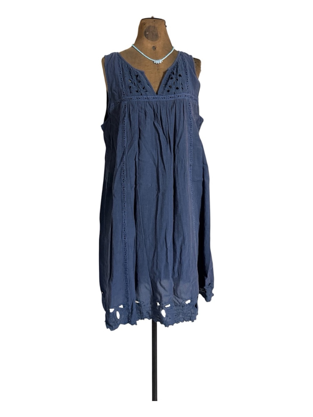 Lucky Brand Sleeveless Navy blue Crochet-Trim lined dress